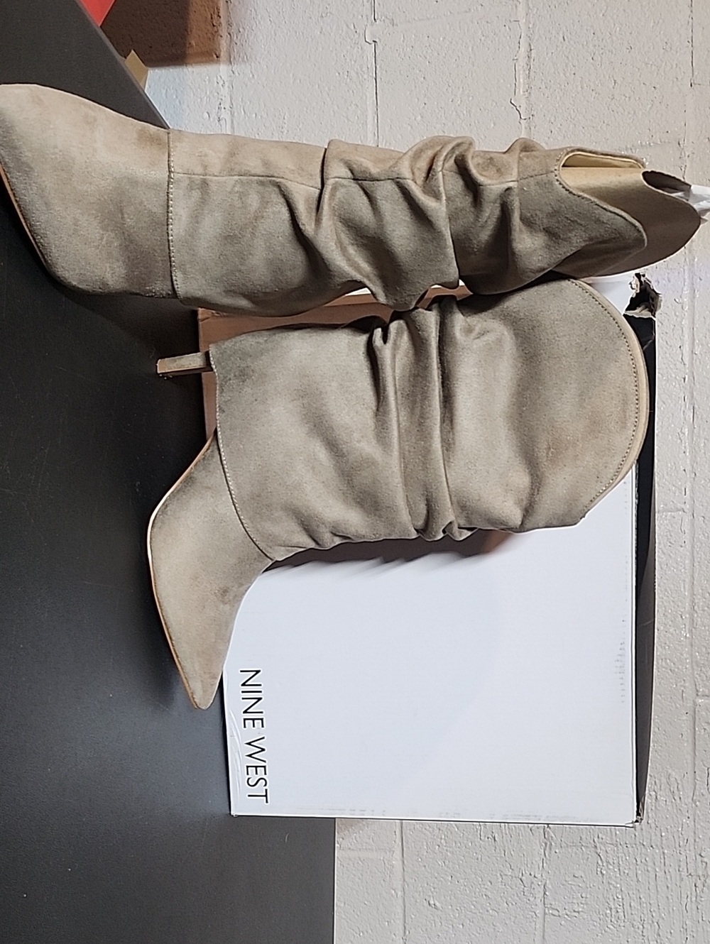 Nine West Glitch2  Slouchy Pointed-Toe Taupe Heeled Boots